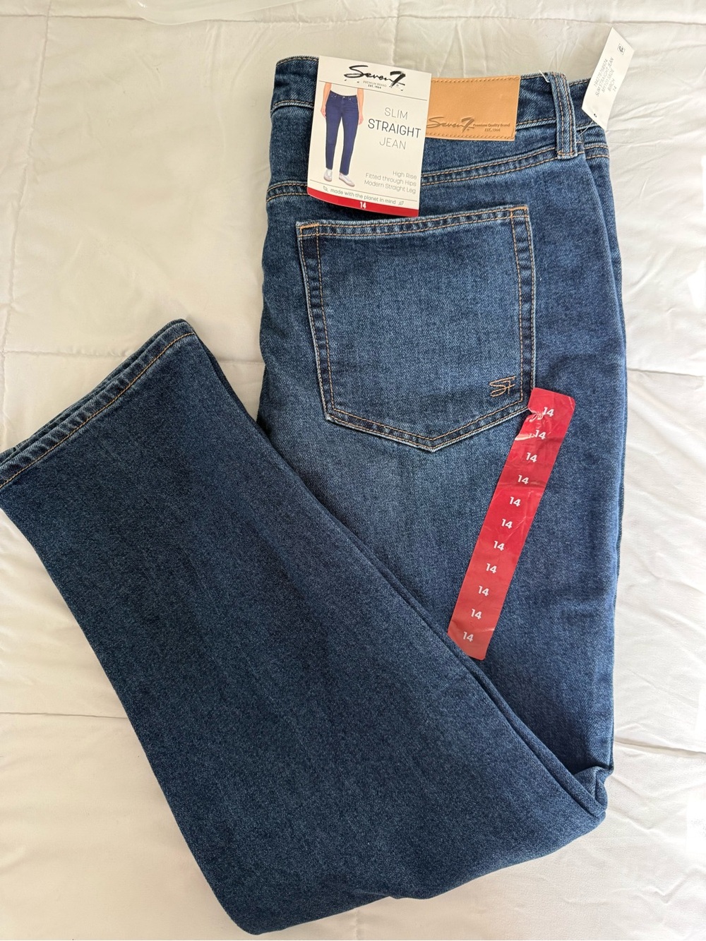 Seven7 Women's Straight Leg Jeans in Dark Blue Denim